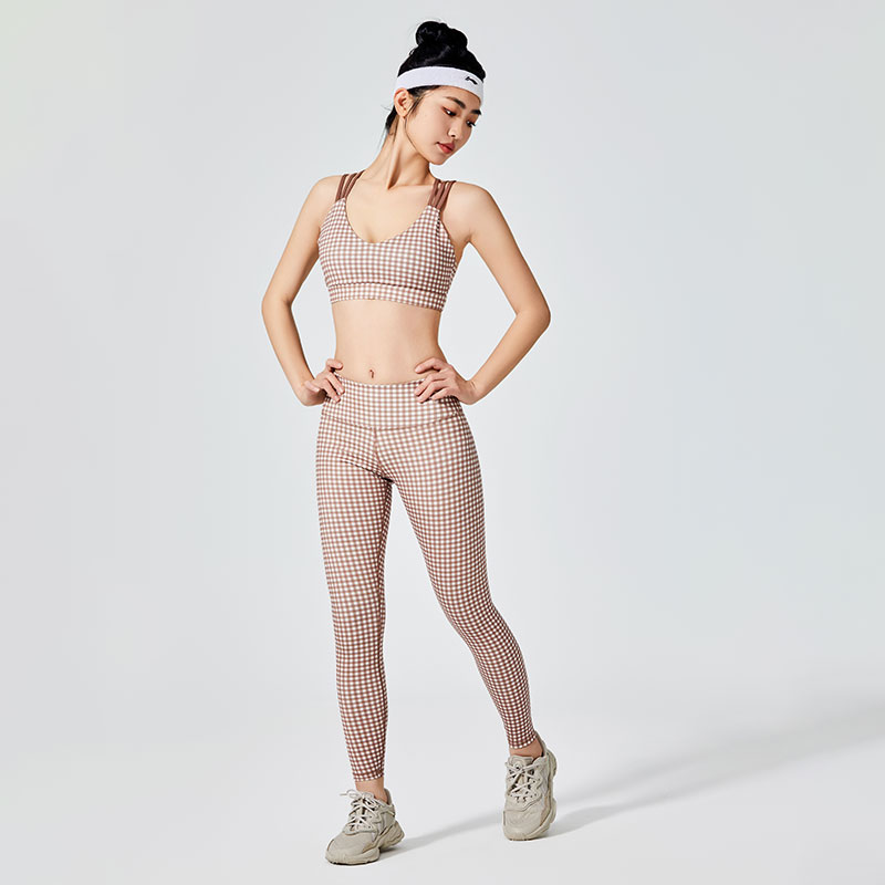 Kvinnor Brun Rutigt Mönster Sport Leggings