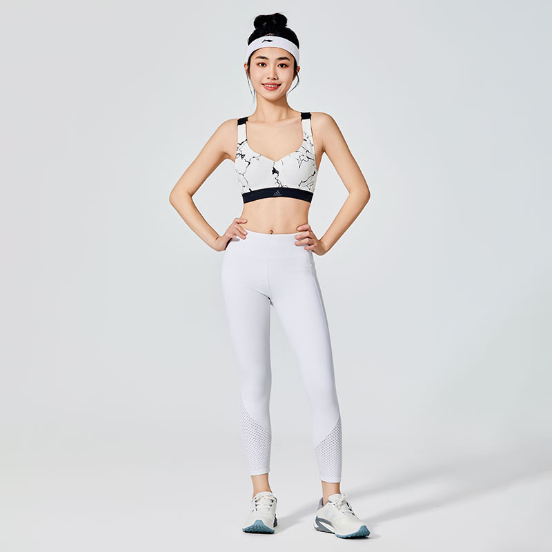 Kvinnor Pure White Sports Leggings med Mesh